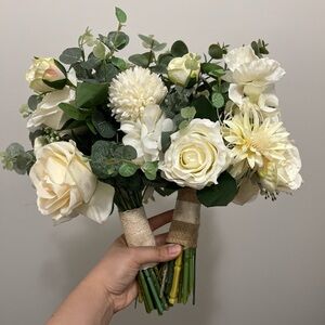 Elegant Cream and Green Artificial Floral Bouquet